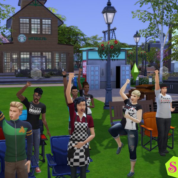 Sims at a Black Lives Matter Rally wearing their Simlish T-shirts